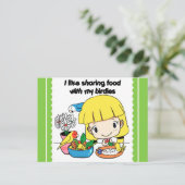 Ich mag es, mit meinen Vögeln zu essen Postkarte (Stehend Vorderseite)