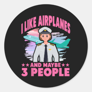Ich mag Flugzeuge und vielleicht 3 Leute Runder Aufkleber