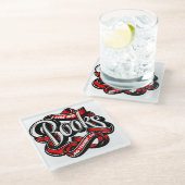 Ich mag große Bücher Kalligrafie Glasuntersetzer (Schrägansicht)