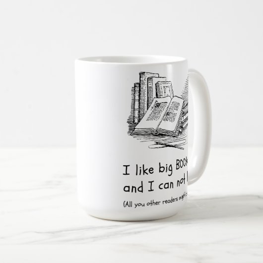 Ich mag große Bücher | Schriftliche Tasse | Reader (VorderseiteRechts)