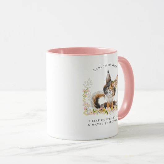 Ich mag Kaffee, mein Katzen und 3 Personen | Monog Tasse (VorderseiteRechts)