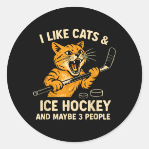 Ich mag Katzen Eishockey und vielleicht 3 Leute 5 Runder Aufkleber