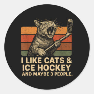 Ich mag Katzen Eishockey und vielleicht 3 Leute 6 Runder Aufkleber