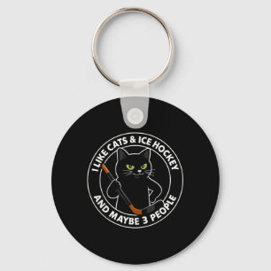 Ich mag Katzen Eishockey und vielleicht 3 Leute Schlüsselanhänger