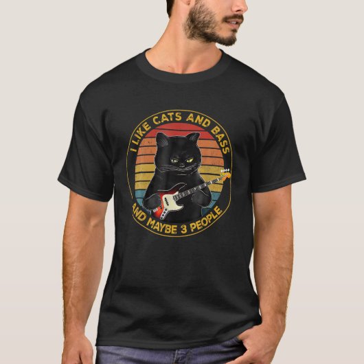 Ich mag Katzen und Bass und vielleicht 3 Leute sch T-Shirt (Vorderseite)