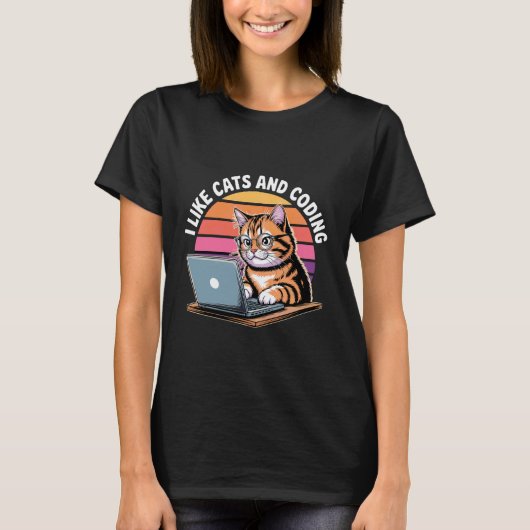 Ich mag Katzen und Coding Programmierer Leidenscha T-Shirt (Vorderseite)