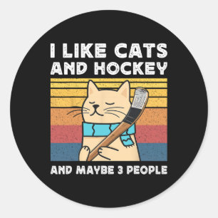 Ich mag Katzen und Hockey und vielleicht 3 Leute R Runder Aufkleber