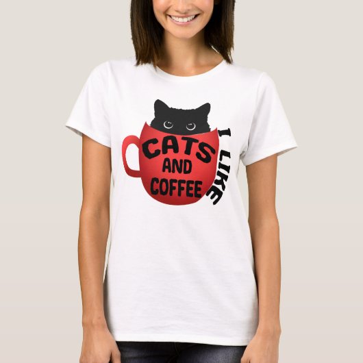 Ich mag Katzen und Kaffee, klassisches Shirt (Vorderseite)