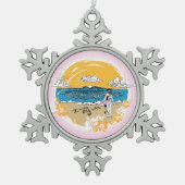 "Ich mag mein Leben" Surfmädchen-Ornament Schneeflocken Zinn-Ornament (Vorderseite)