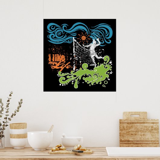 "Ich mag mein Leben" Volleyball-Poster Poster (Küche)