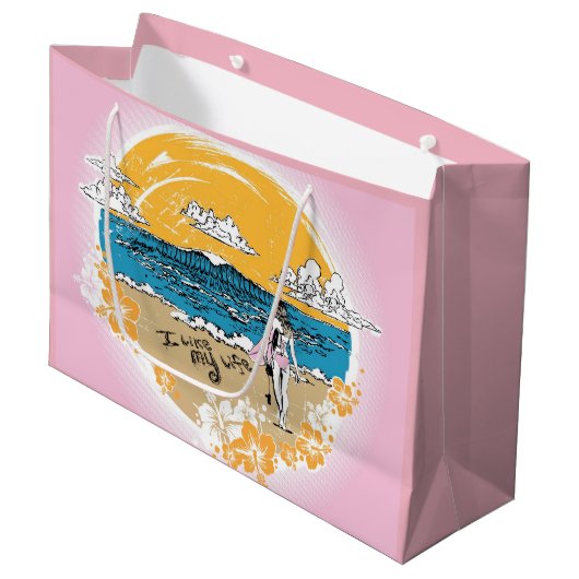 Ich mag MEINE Lebenbrandungsmädchen-Geschenktasche Große Geschenktüte (Vorderseite Schrägansicht)