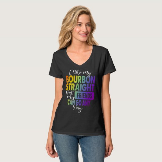 Ich mag meinen Bourbon gerade Longbt Pride Gay Les T-Shirt (Vorderseite Vollansicht)