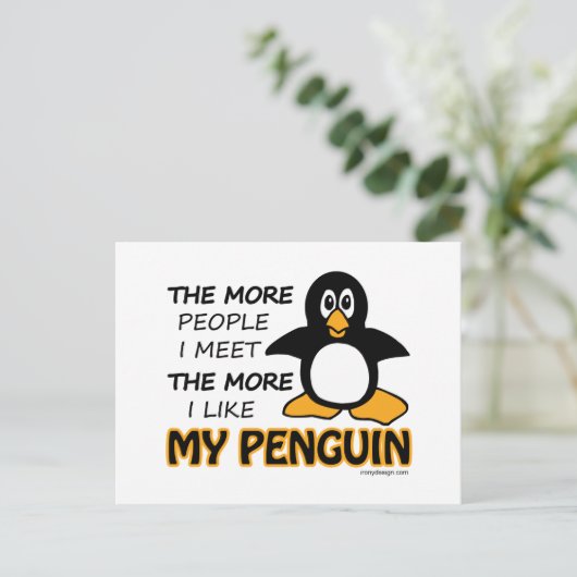 Ich mag meinen Pinguin Postkarte (Stehend Vorderseite)