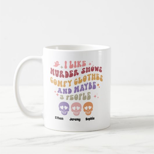 Ich mag Mord Shows 3 Personen RETRO HALLOWEEN Kaff Kaffeetasse (Links)