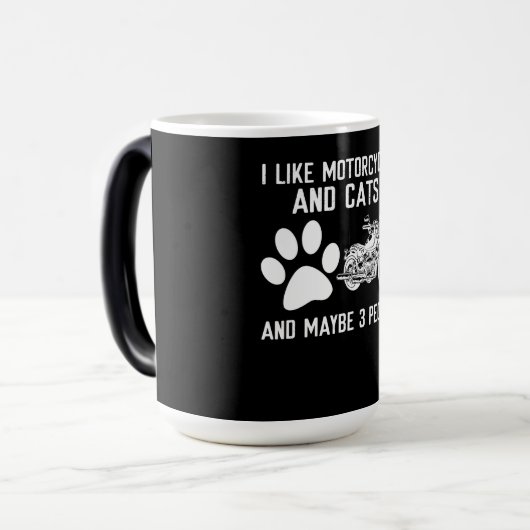 Ich mag Motorräder und Katzen Kunstgeschenk Verwandlungstasse (Vorderseite Links)