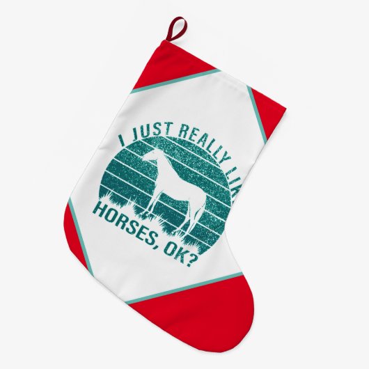 Ich mag Pferde in Marine Green Großer Weihnachtsstrumpf (Vorderansicht (hängend))