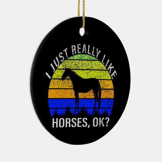 Ich mag Pferde wirklich in blau und gelb Keramik Ornament (Rechts)