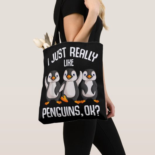Ich mag Pinguine Kinder Mädchen Jungen Frauen P Tasche (Von Nahem)