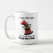 Ich mag ruhig aussehen Hühnenhennenhen Sarcasm Fun Kaffeetasse (Links)