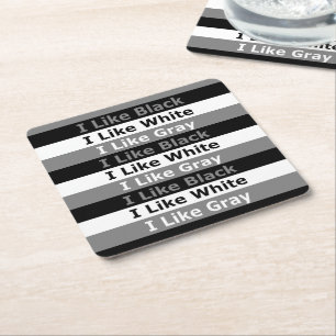 Ich mag Schwarz-weiße und grau gestrichene Gestalt Rechteckiger Pappuntersetzer