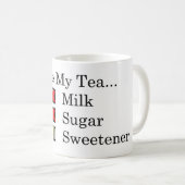 Ich mag... Schwarzer Tee mit 1 Süßstoff Kaffee Tas Kaffeetasse (VorderseiteRechts)