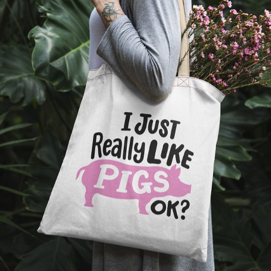 "Ich mag Schweine wirklich, ok?" komisches rosa Sc Tragetasche