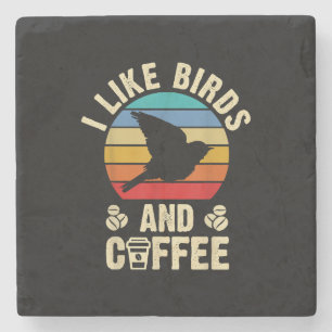 Ich mag Vögel & Kaffee Funny Vintag Birds Thema än Steinuntersetzer