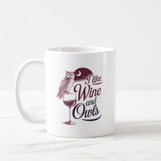 "Ich mag Wein und Eulen" Vintages Design Kaffeetasse (Links)