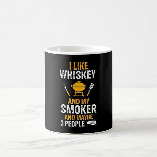 Ich mag Whiskey Mein Raucher 3 Leute Frohsinn GRIL Kaffeetasse (Mittel)
