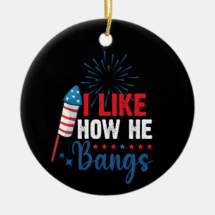 Ich mag, wie er Bangs Patriotic 4. Juli Paar Keramik Ornament