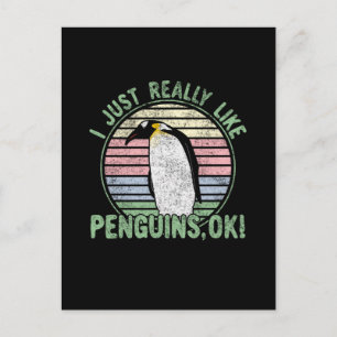 Ich mag wirklich Pinguine, okay! Retro Vintag Postkarte