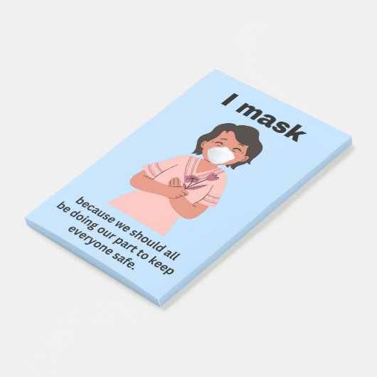 Ich maskiere, weil wir alle... post-it klebezettel (angewinkelt)