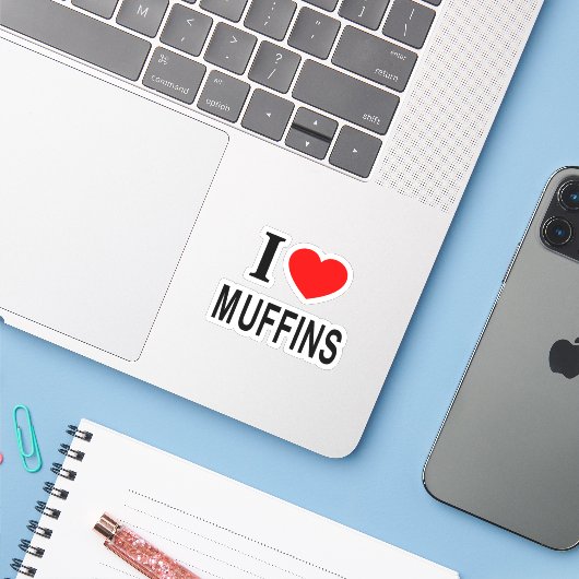 ICH ❤️ MUFFINS I LIEBE MUFFINS ICH HERZ MUFFINS Vi Aufkleber (Laptop mit iPhone)