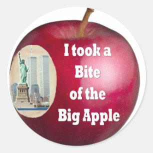 Ich nahm einen Biss aus großen Apple heraus; durc Runder Aufkleber
