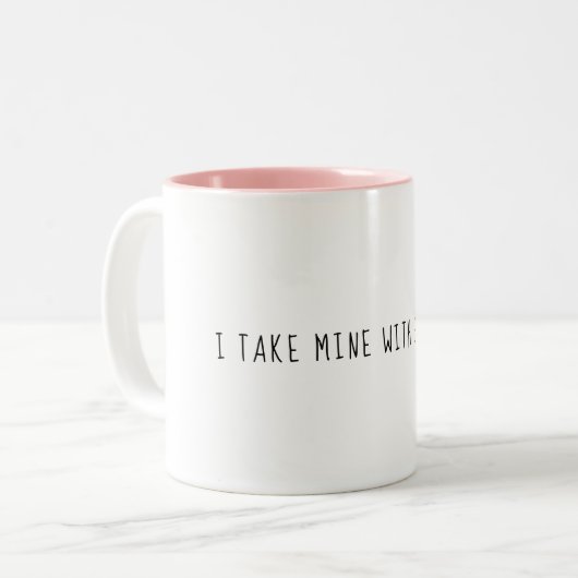 Ich nehme meine mit Blindenschrift-Tasse Zweifarbige Tasse (Vorderseite Links)