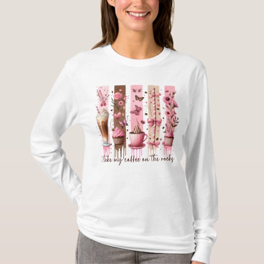 "Ich nehme meinen Kaffee auf den Steinen", pinkfar T-Shirt (Vorderseite)