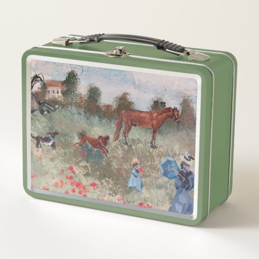 Ich nehme Monets Mohnfeld mit meinen Haustieren Se Metall Brotdose (Vorderseite)