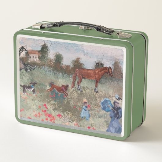 Ich nehme Monets Mohnfeld mit meinen Haustieren Se Metall Brotdose (Rückseite)