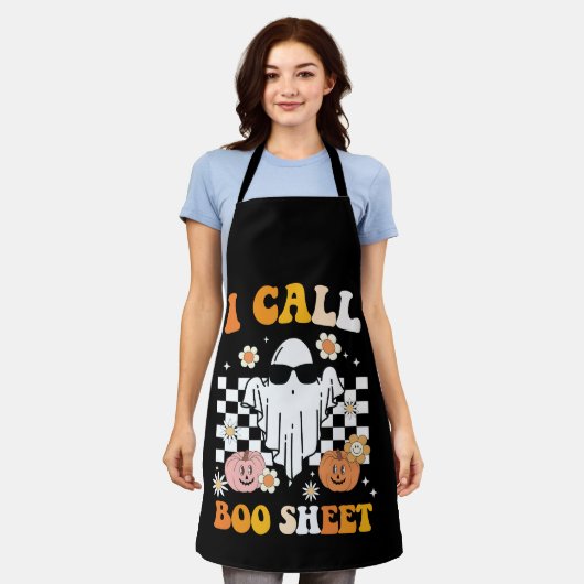 Ich nenne Bootblatt Halloween Retro Ghost Schürze (Getragen)