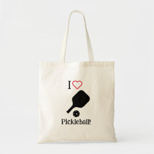 Ich ❤️ Pickleball in schwarz, weiß und roter Trage Tragetasche