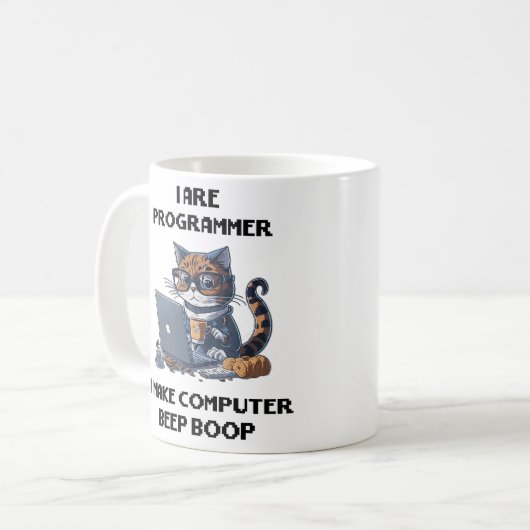 Ich programmiere Cat Beep Boop Katzenprogrammierer Kaffeetasse (Vorderseite Links)