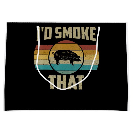 Ich rauche, dass lustige Retro-GRILLEN Pig Fleisch Große Geschenktüte (Vorderseite)