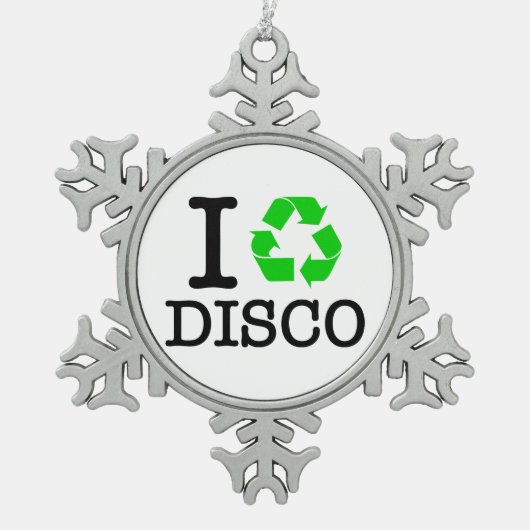 Ich Recycelte Disco Schneeflocken Zinn-Ornament (Vorderseite)
