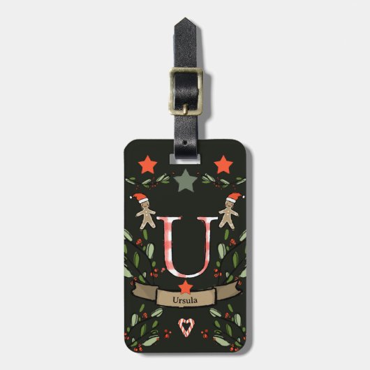 Ich reise für Weihnachts-Monogramm "U" mit dem Nam Gepäckanhänger (Vorderseite vertikal)