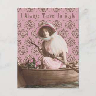 "Ich reise immer im Stil" Vintage Collage Postkarte