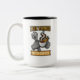 Ich repariere Dinge mit Kaffee Mechaniker-Geschenk Zweifarbige Tasse