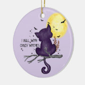 Ich Roll mit verrückten Hexen - Schwarze Katze & V Keramik Ornament (Links)