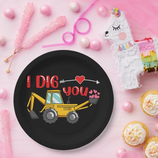 Ich sage dir Backhoe Valentine Pappteller (Party)