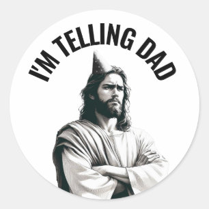 Ich sag's Papa - Lustiger Jesus-Meme Runder Aufkleber