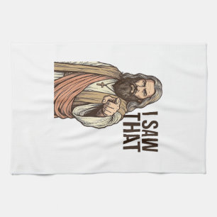 Ich sah diesen religiösen zeigenden Vintage-Stich- Geschirrtuch